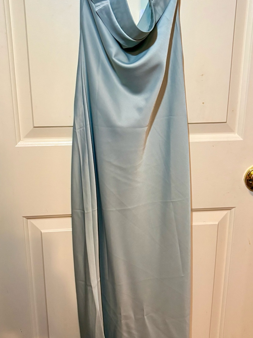 Sage Gree Satin Cowl Neck Backless Dress MEROKEETY Homecoming